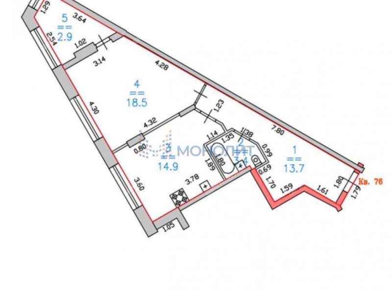 однокомнатная квартира на улице Владимира Высоцкого дом 1