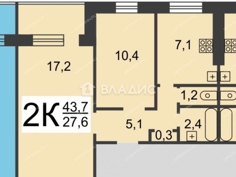 двухкомнатная квартира на улице Сергея Есенина дом 26