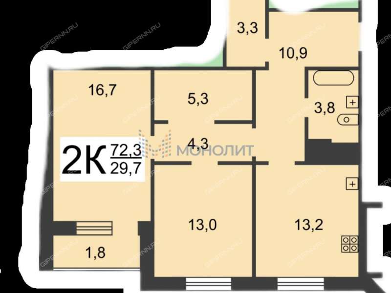 двухкомнатная квартира на улице Бринского дом 6