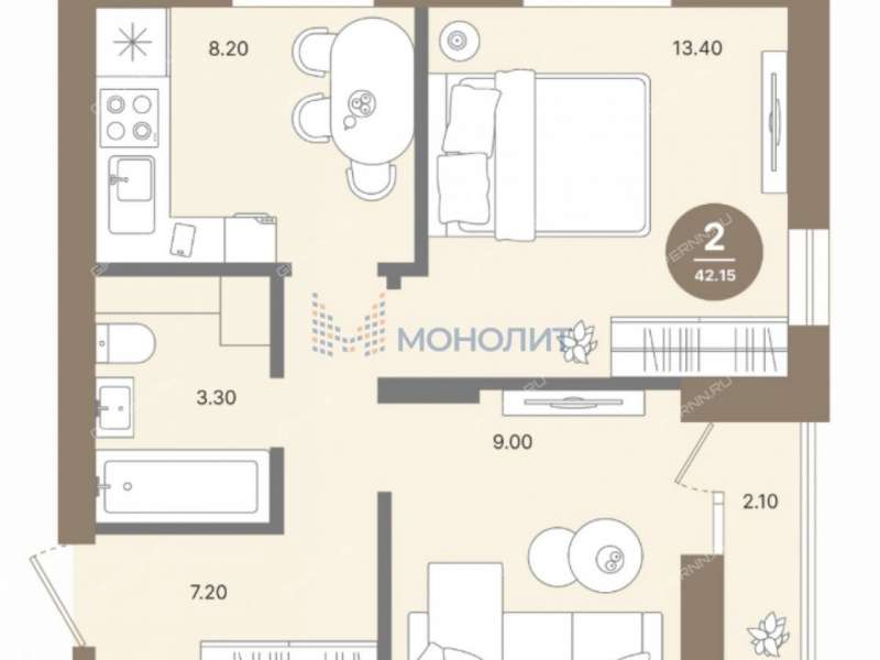 двухкомнатная квартира в новостройке на Красноуральской улице